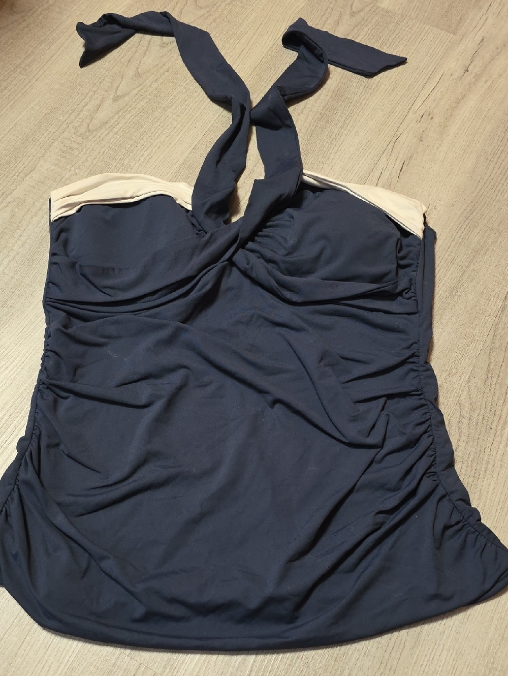 Anne Cole Navy Blue Halter Tankini Top with White Trim, Size XL.